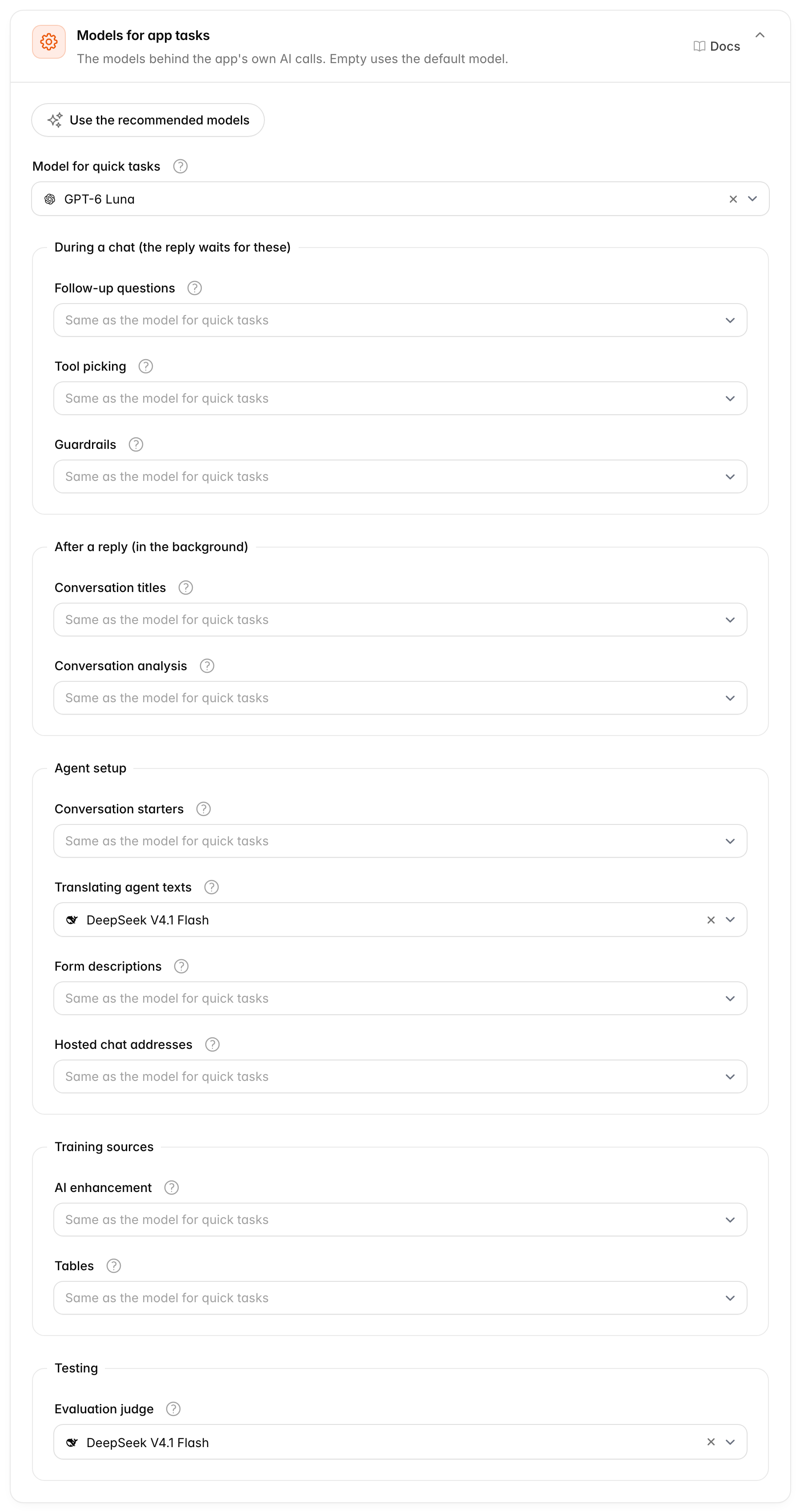 Models for app tasks