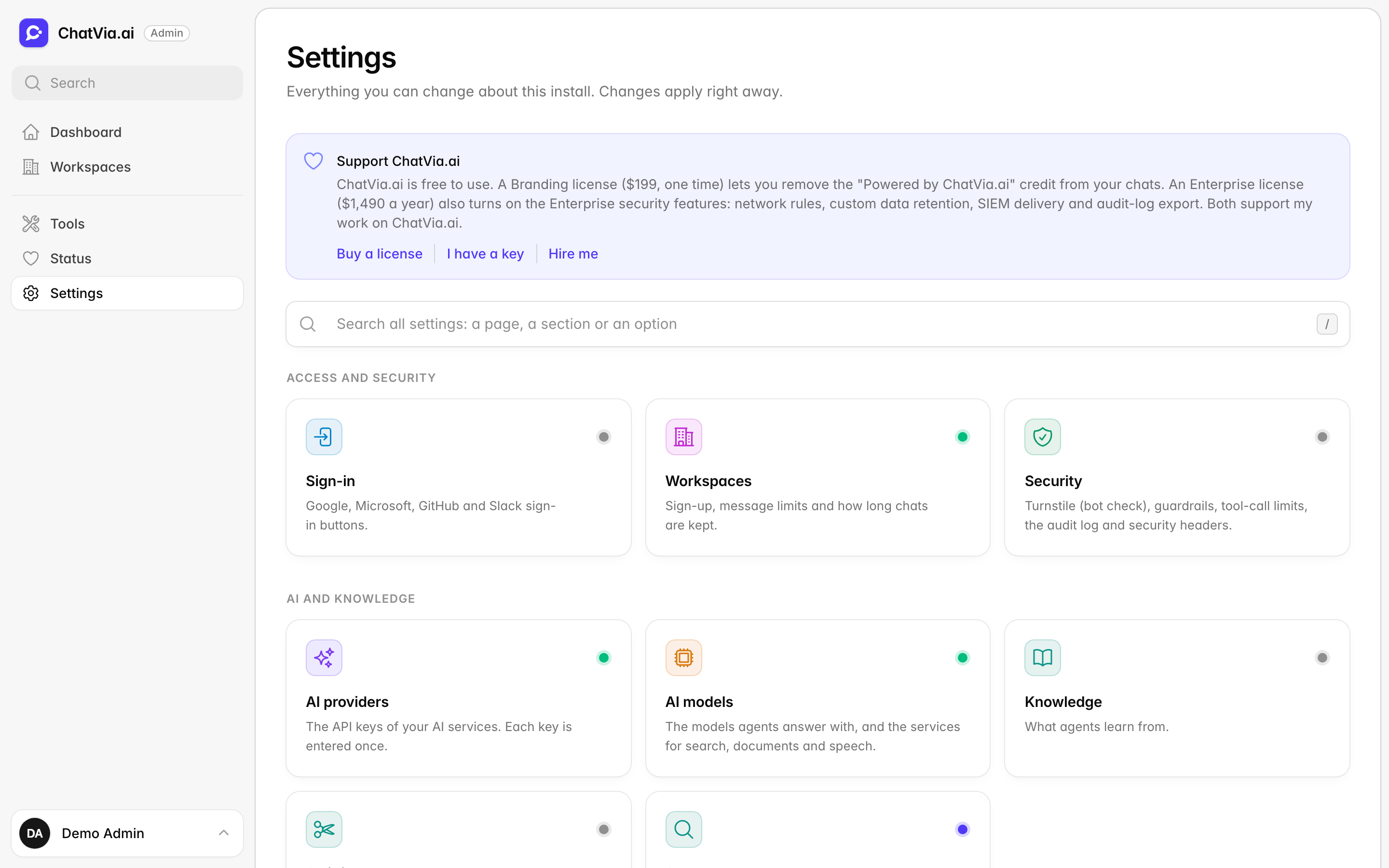 The Settings overview