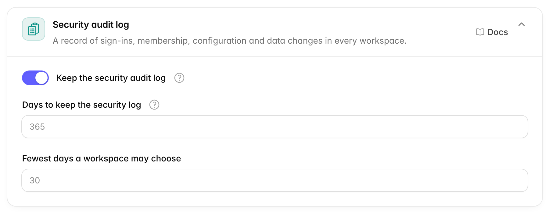 Security audit log