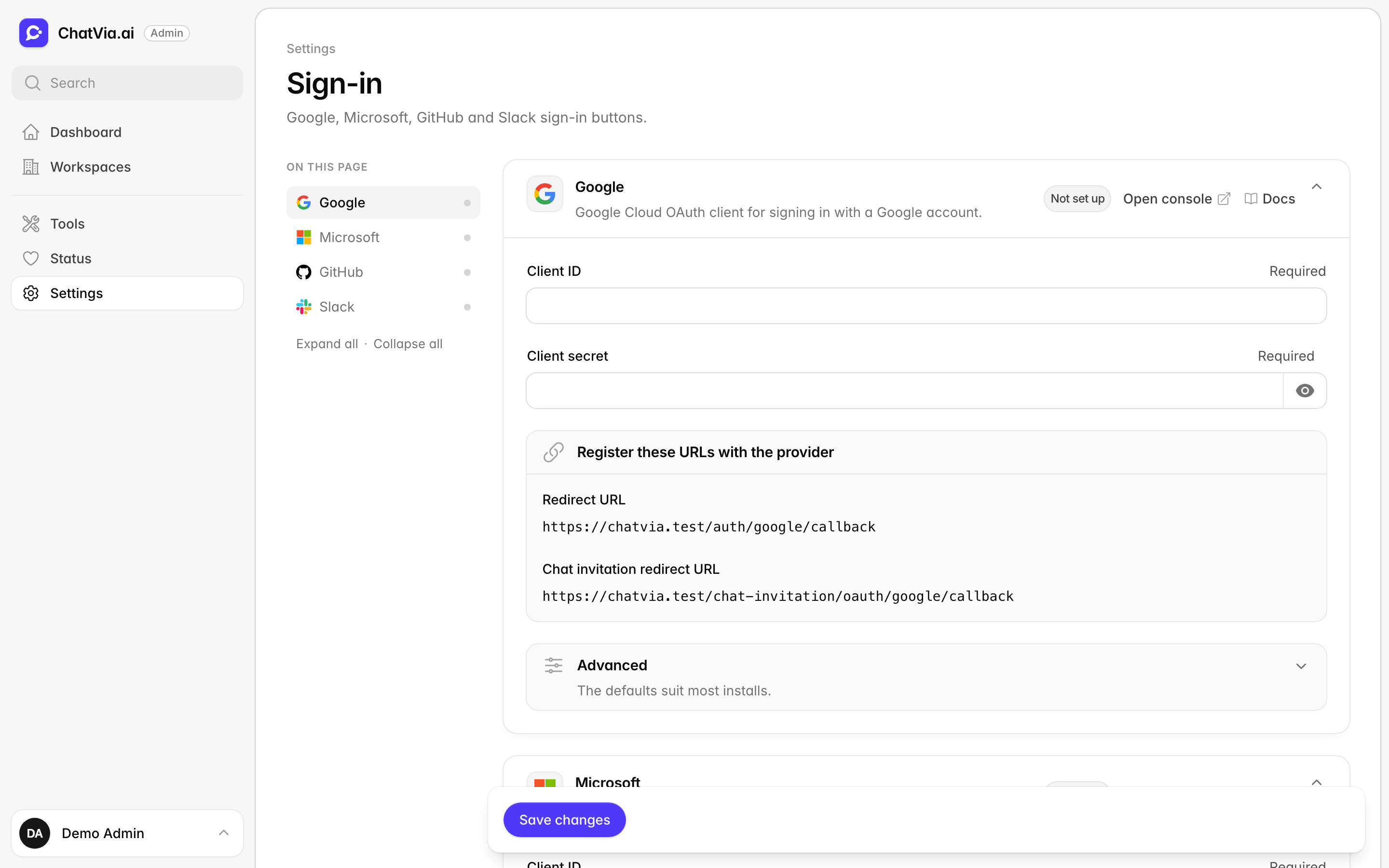 The Sign-in settings page