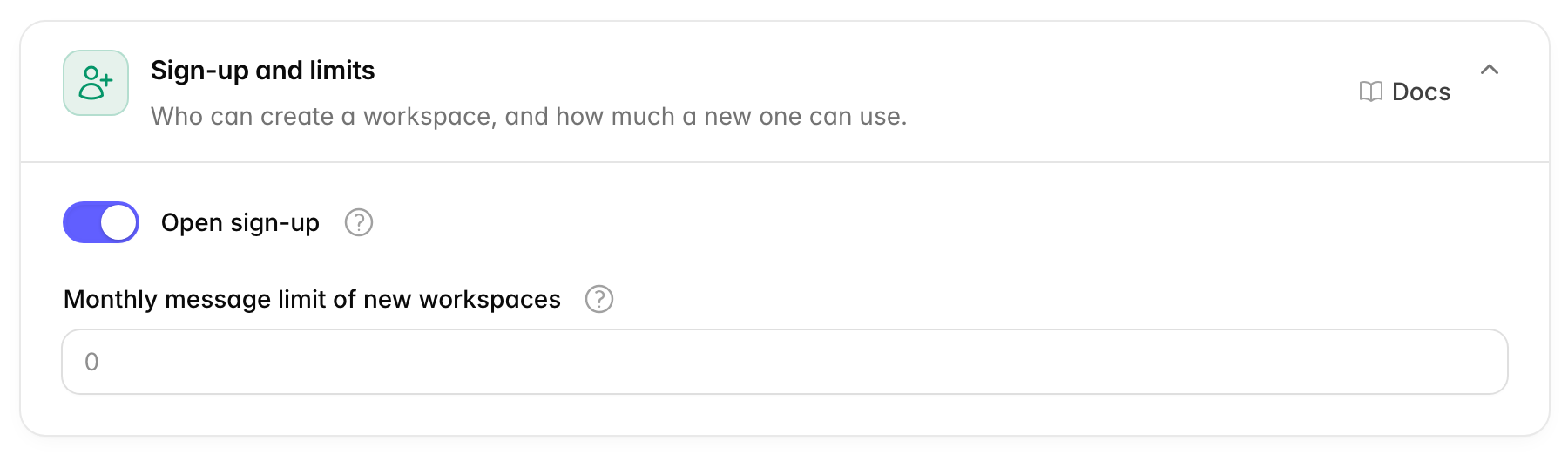 Sign-up and limits