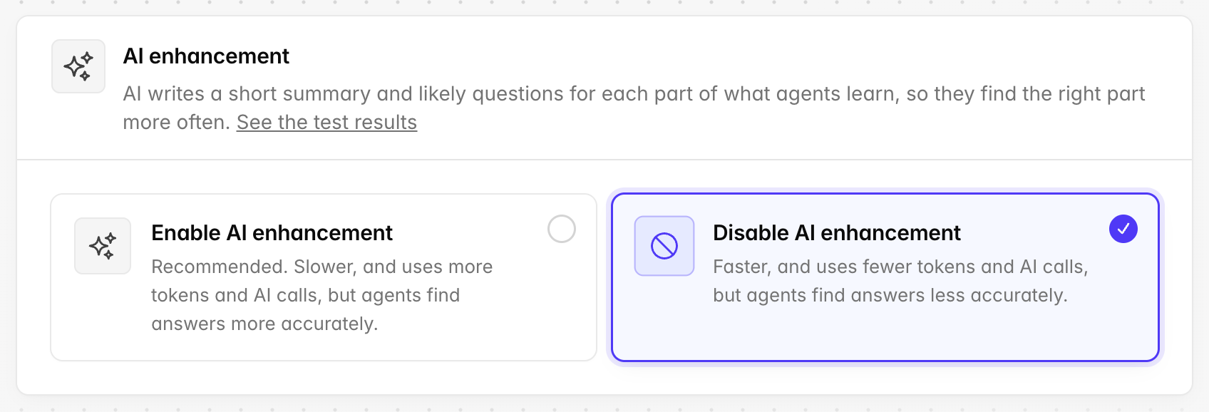 The AI enhancement choice, with Disable AI enhancement picked