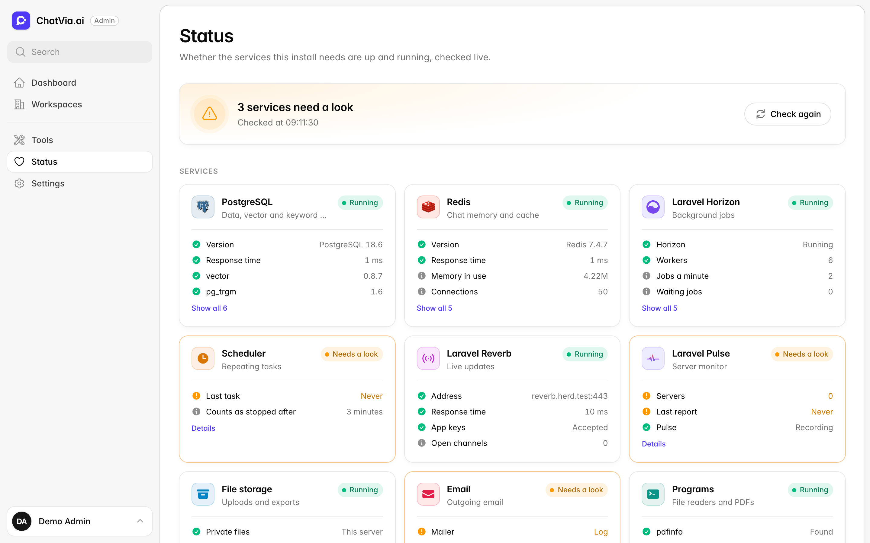 The Status page