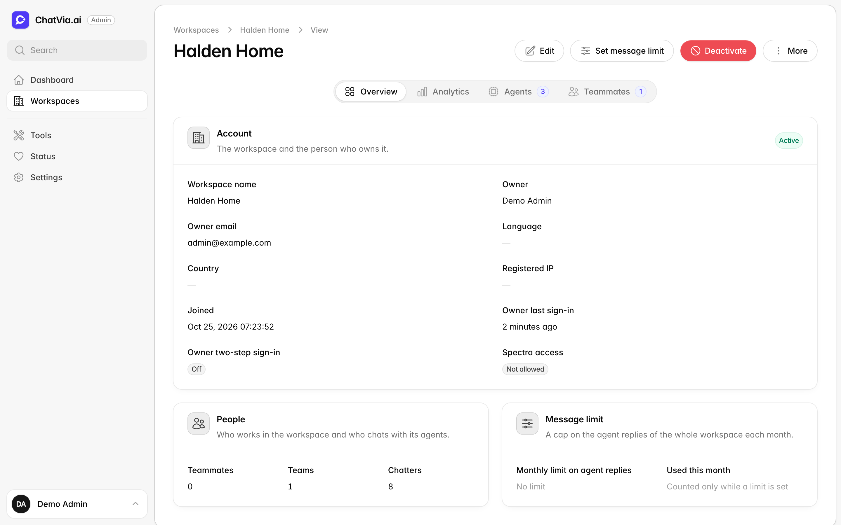 A workspace's page