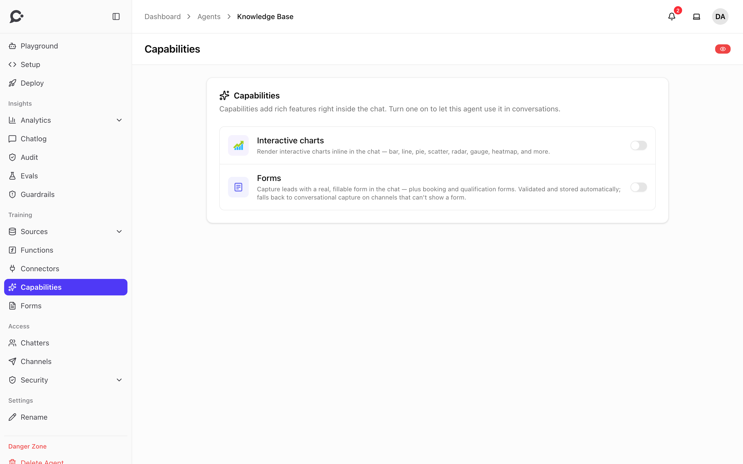 The Capabilities page