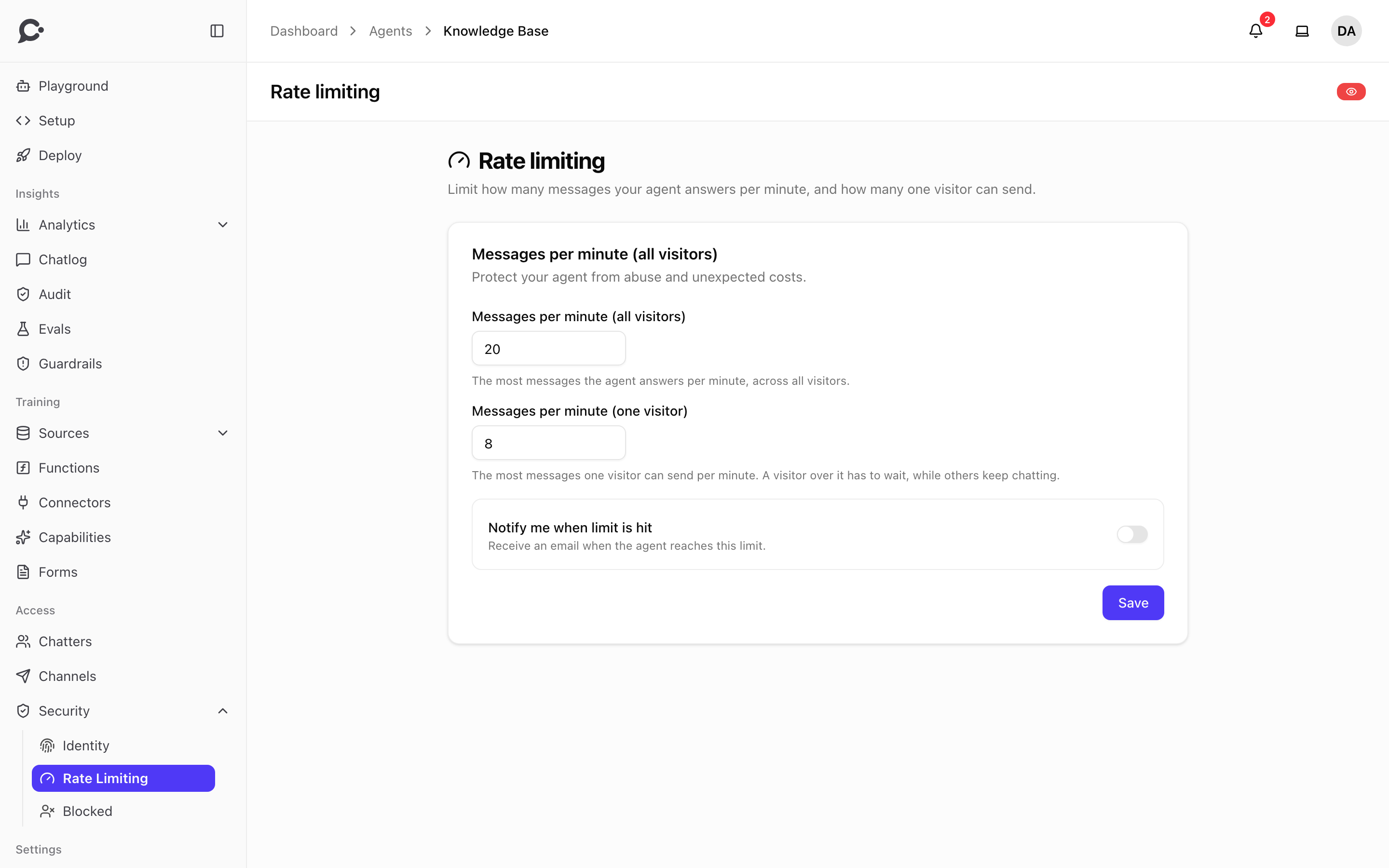 The Rate limiting page