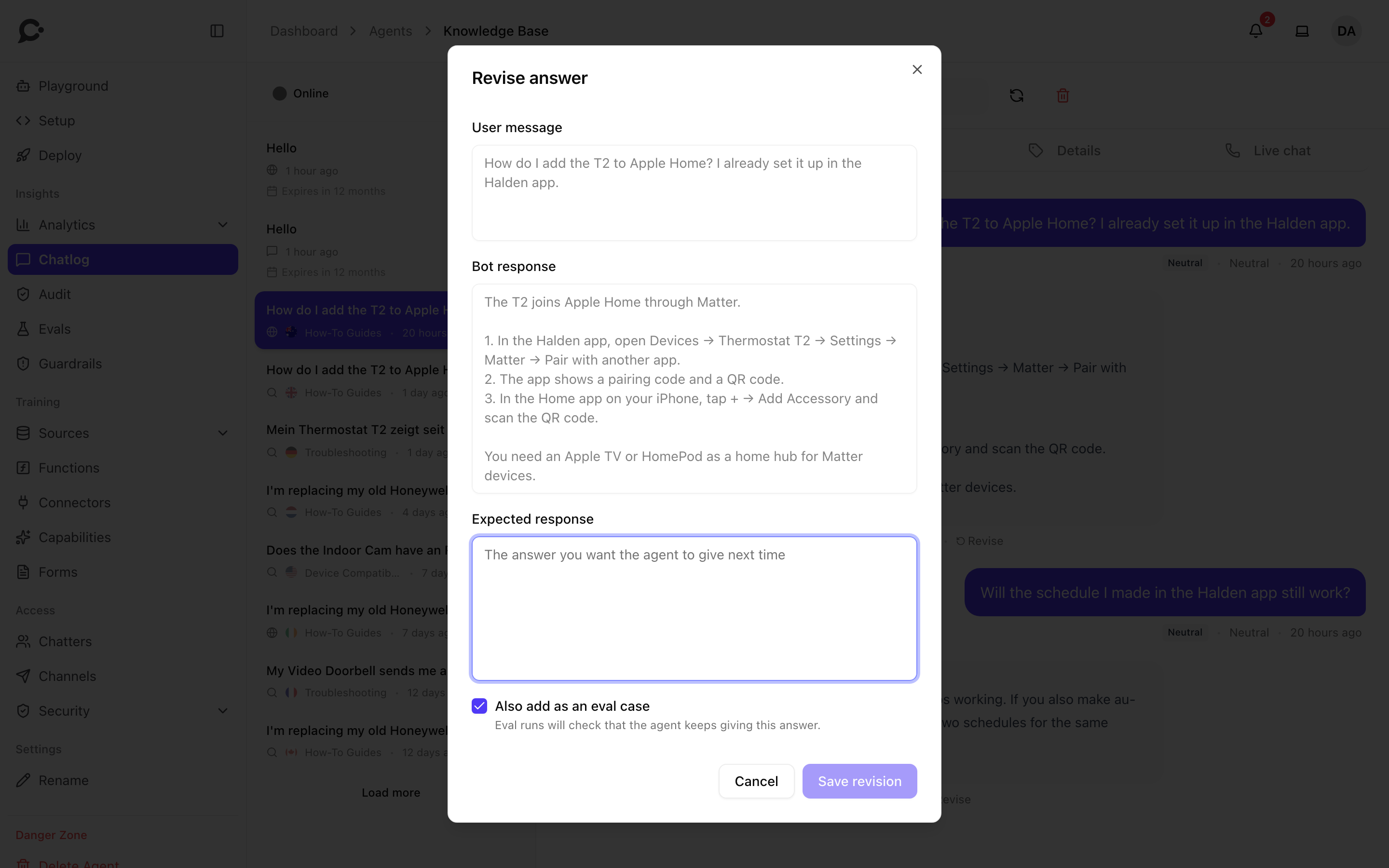 The Revise answer dialog