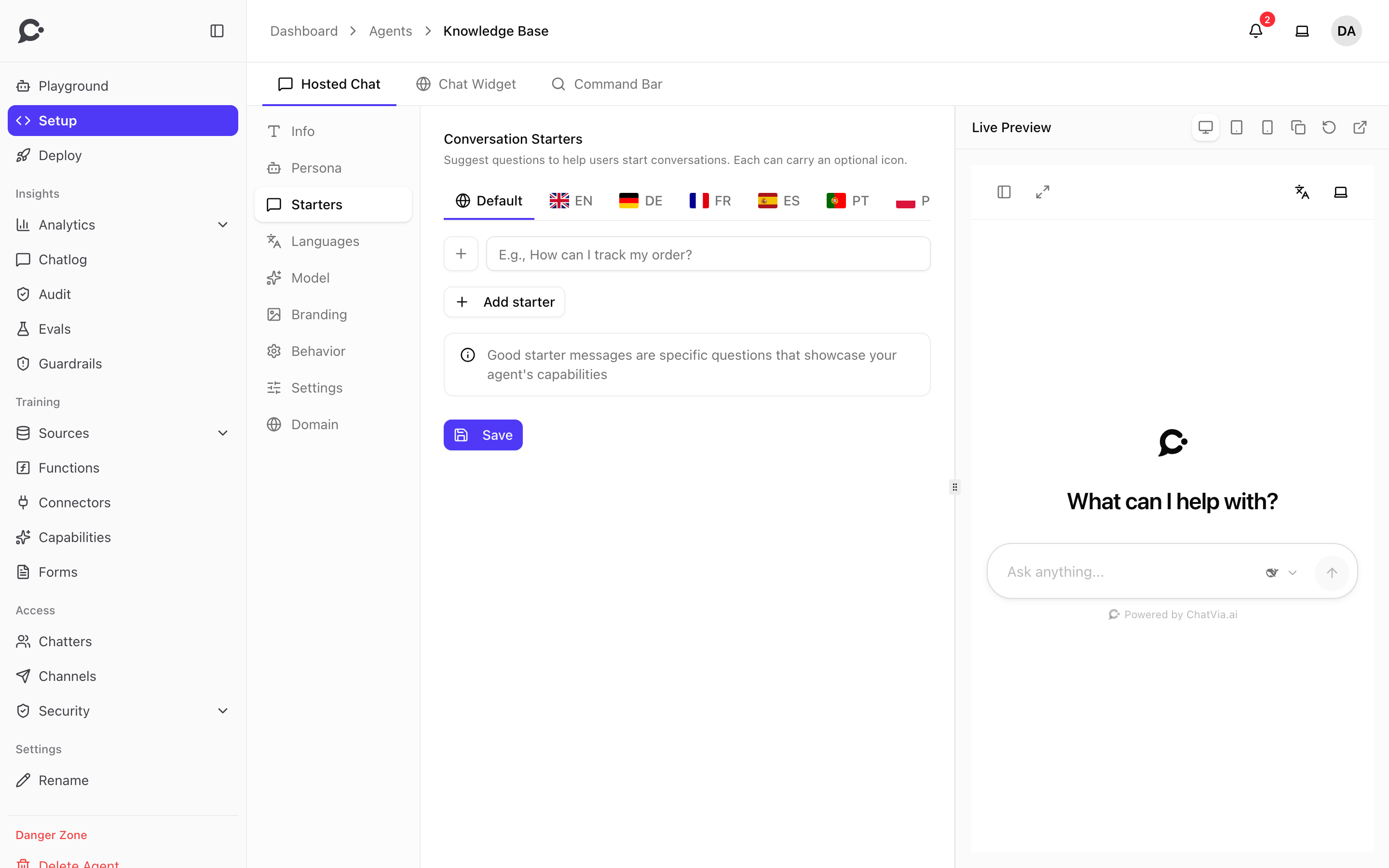 Starters editor