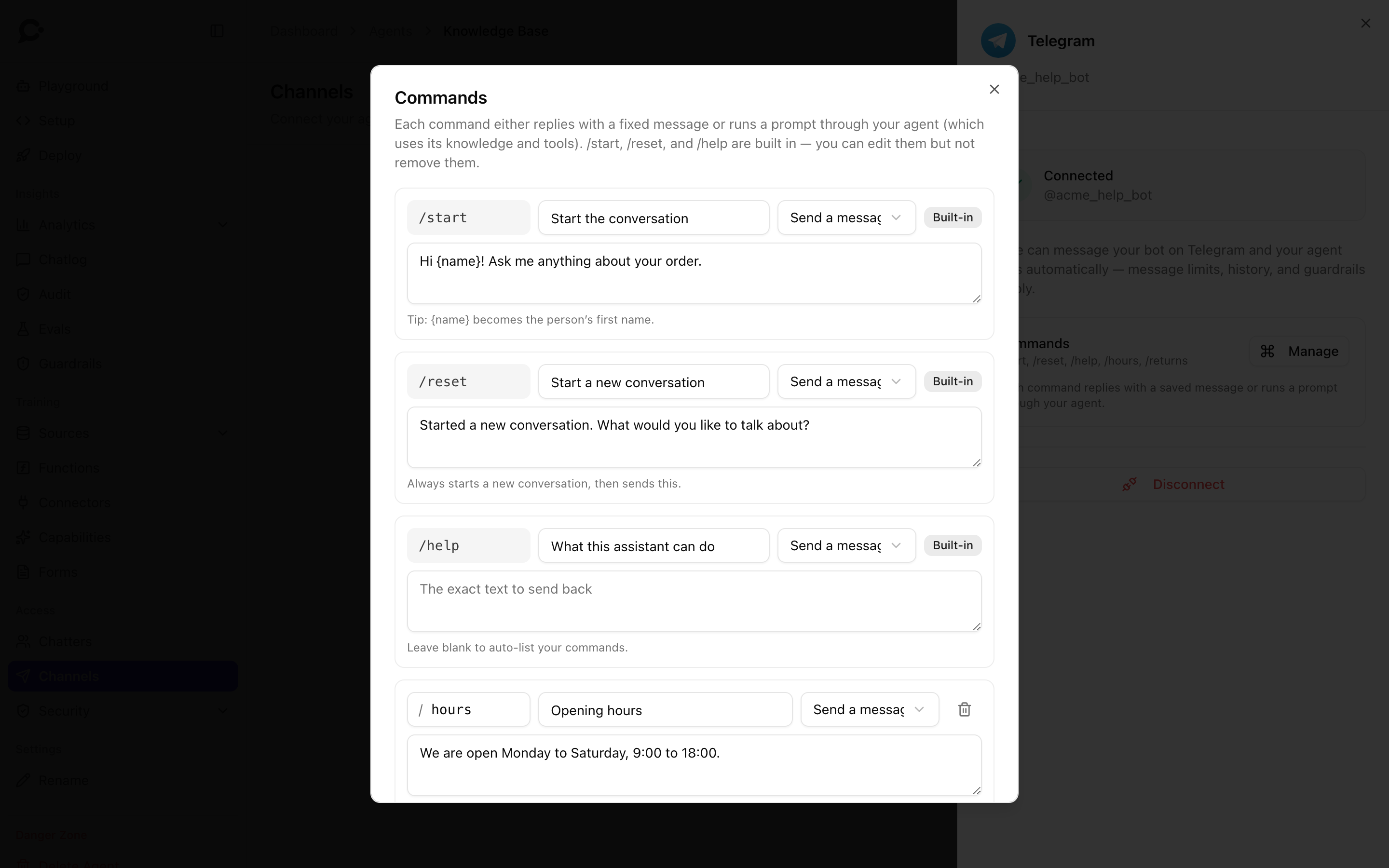 The Commands editor