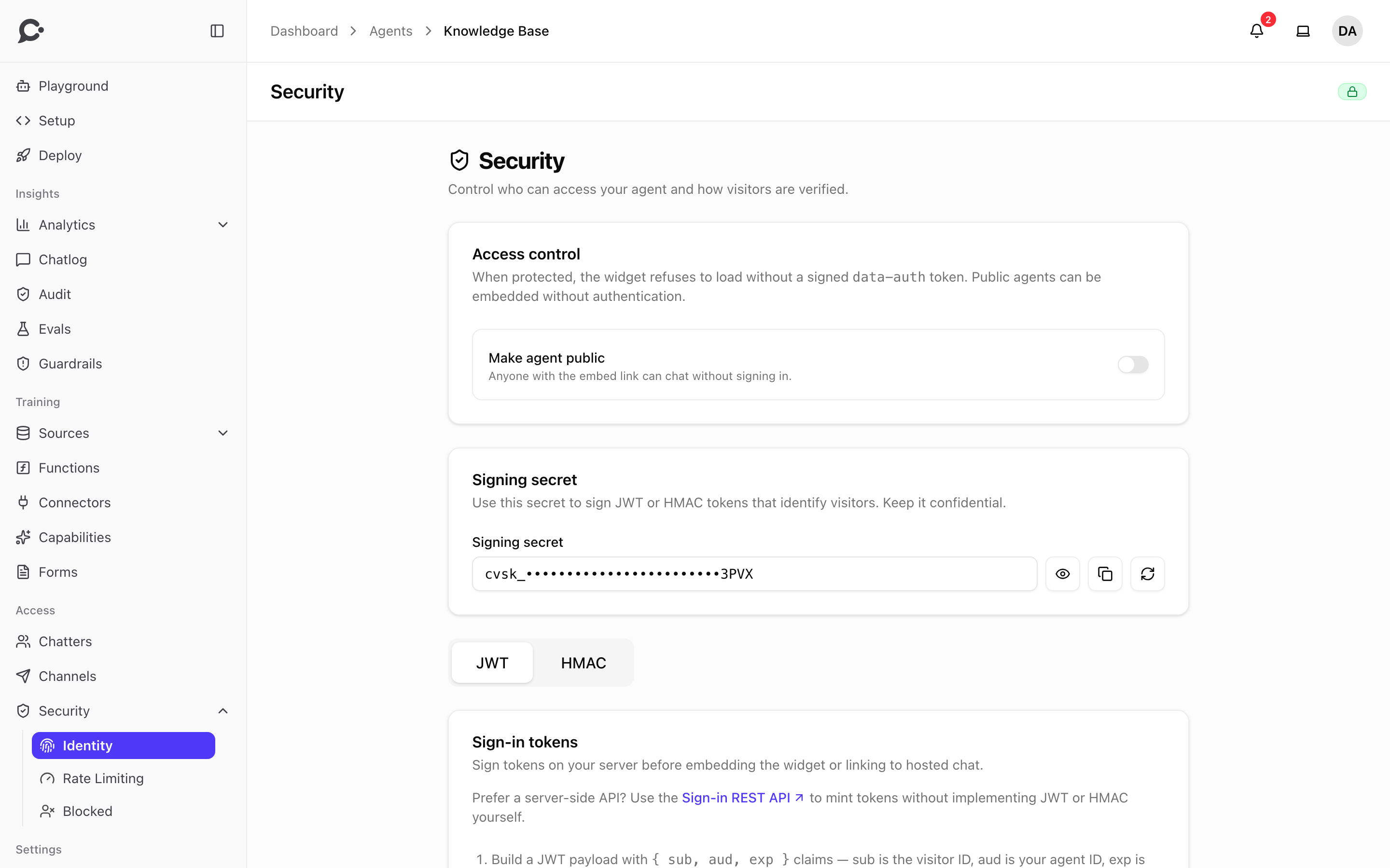 Identity verification settings page