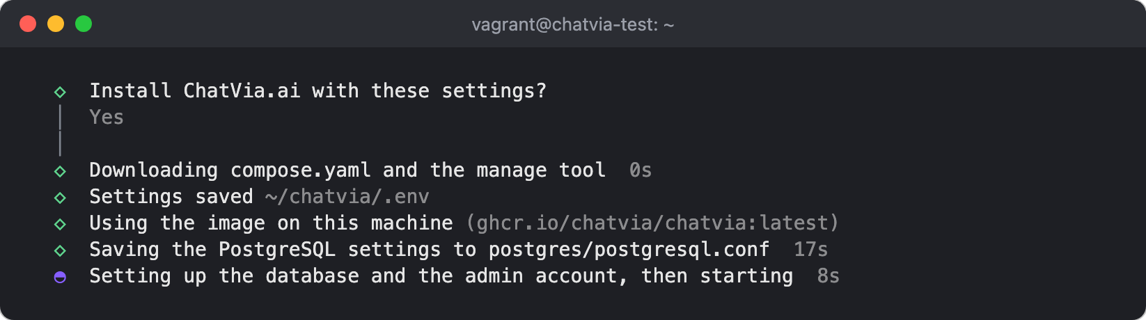 The installer runs each install step