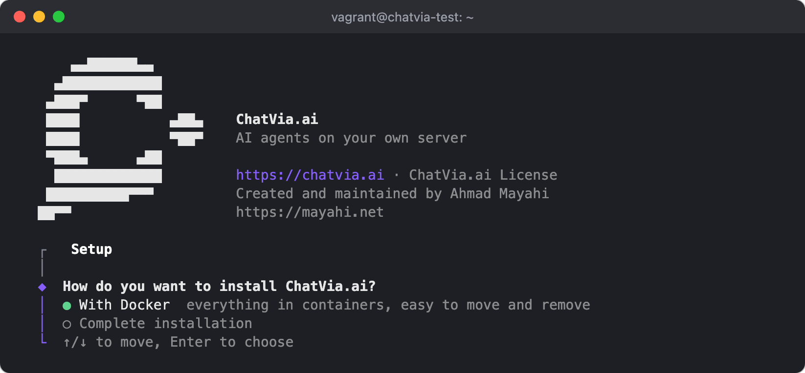 The installer asks how to install ChatVia.ai