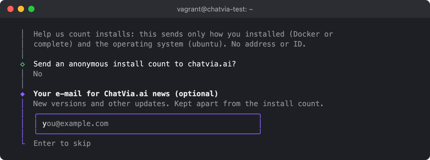 The installer asks if you want news about ChatVia.ai