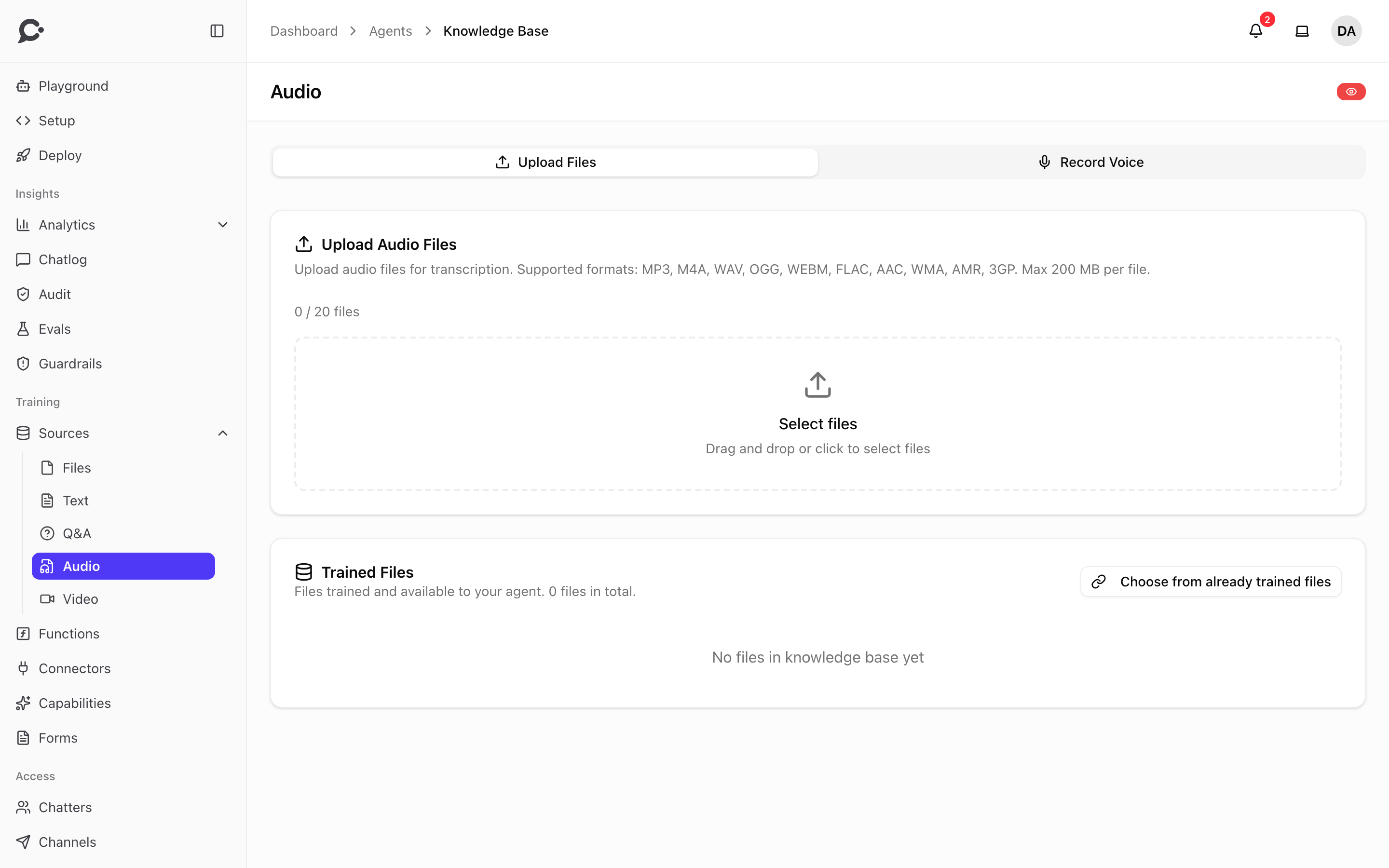 The Audio page with its two tabs