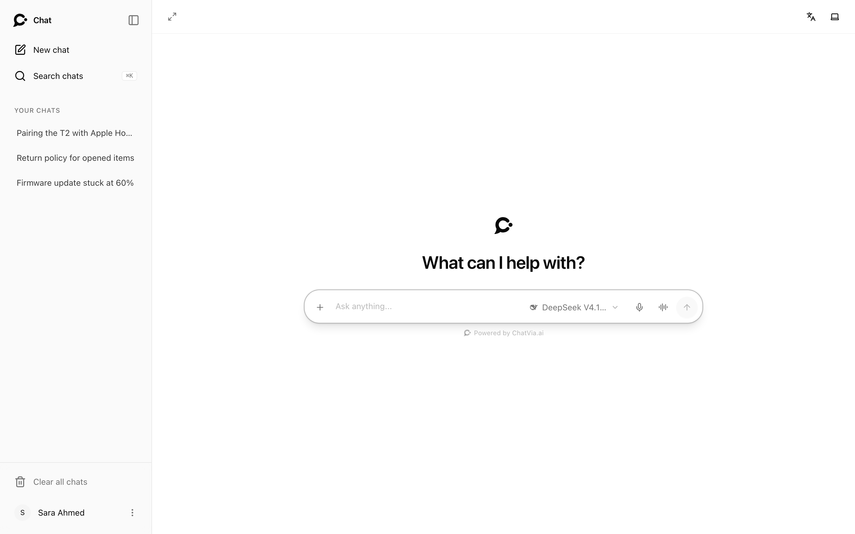 The Hosted Chat start page