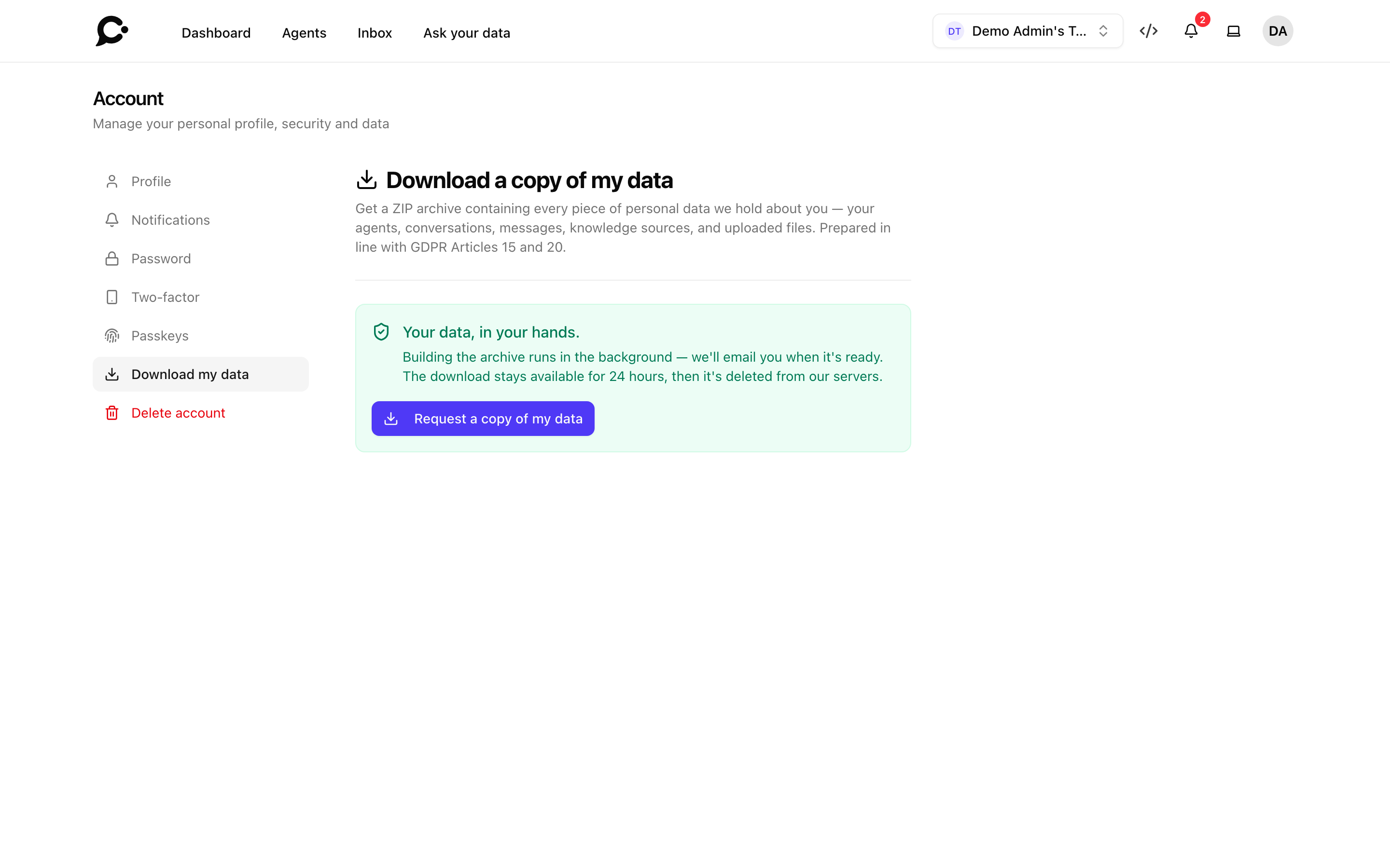 Download my data