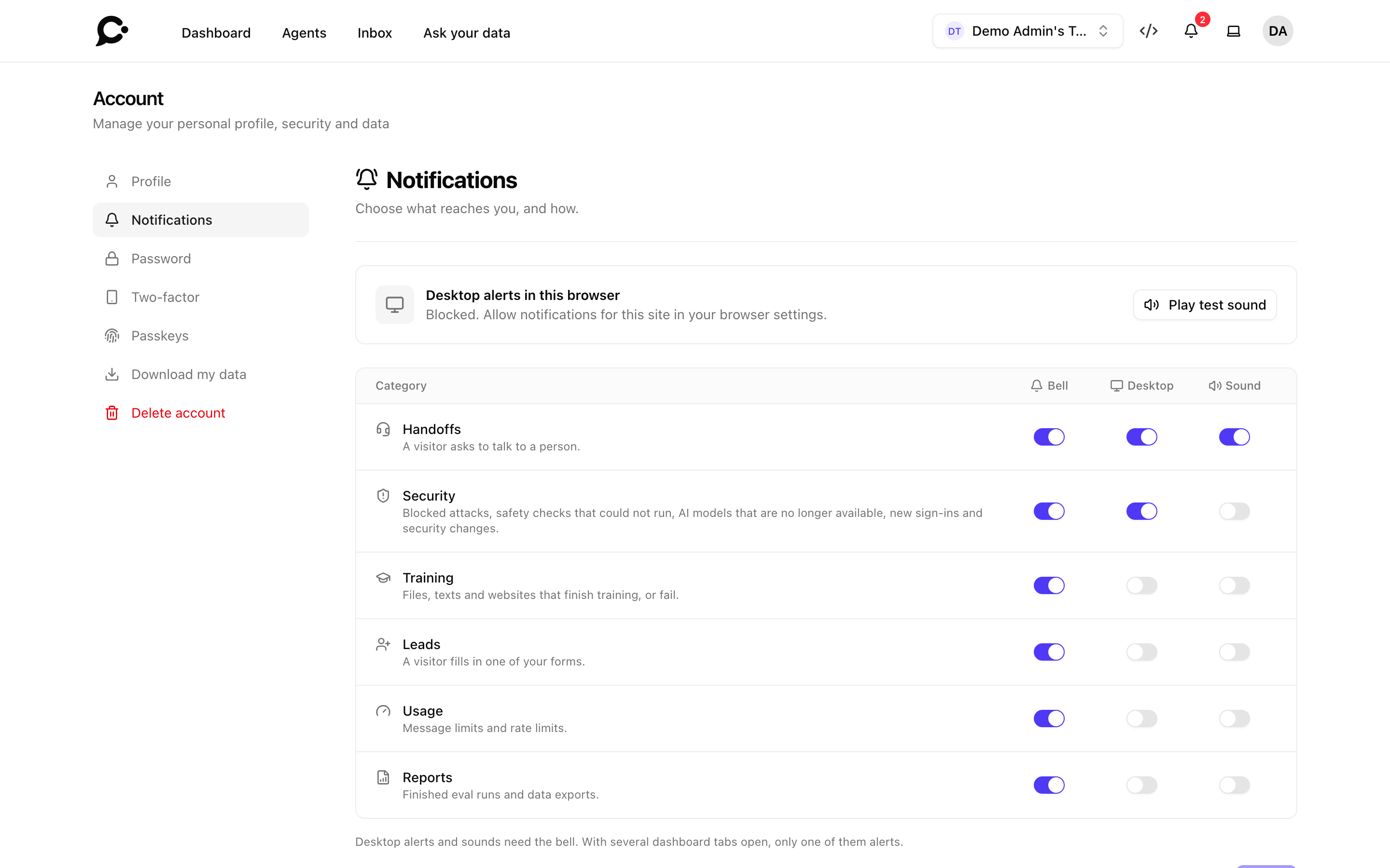 Notification settings