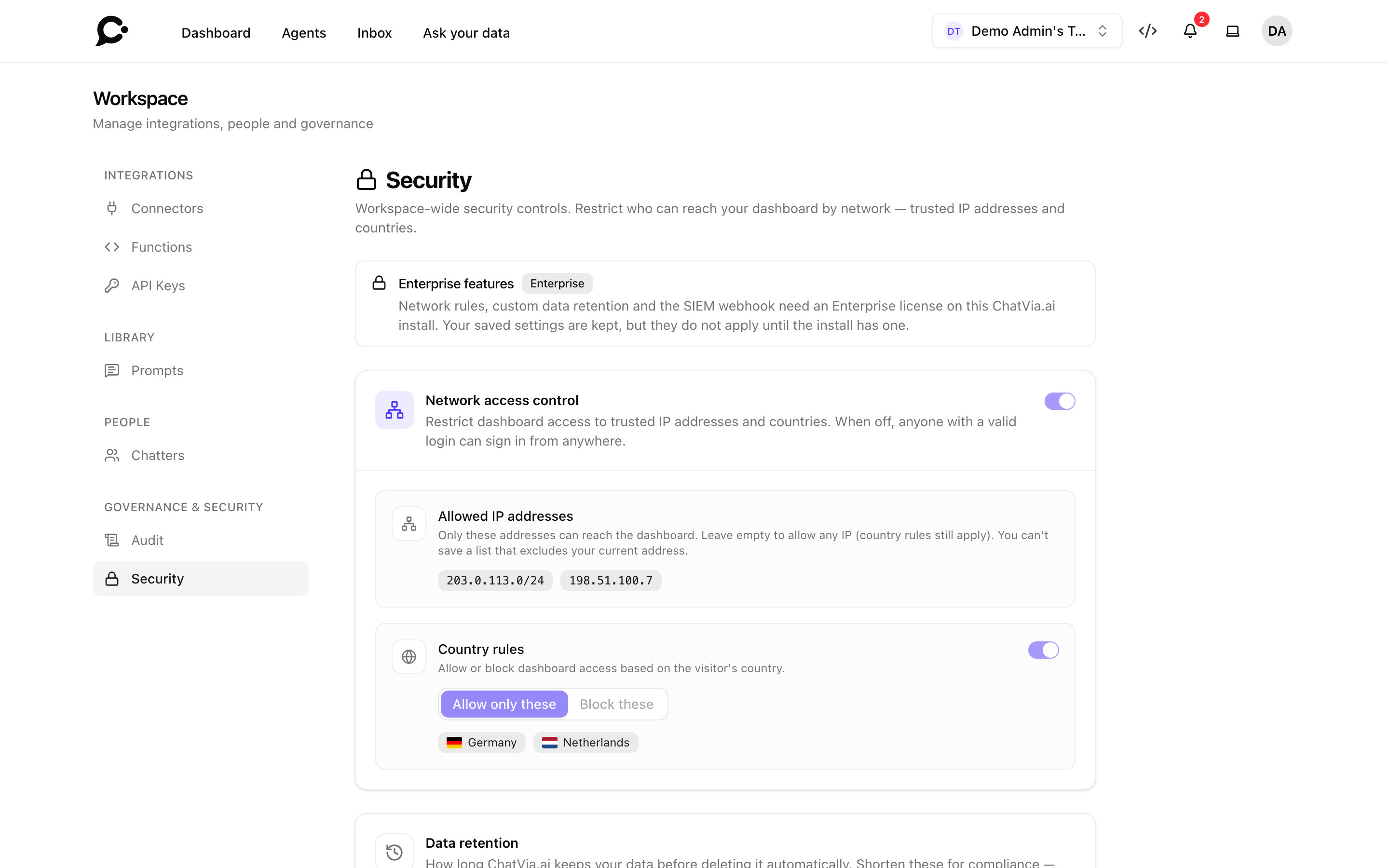 The Security page