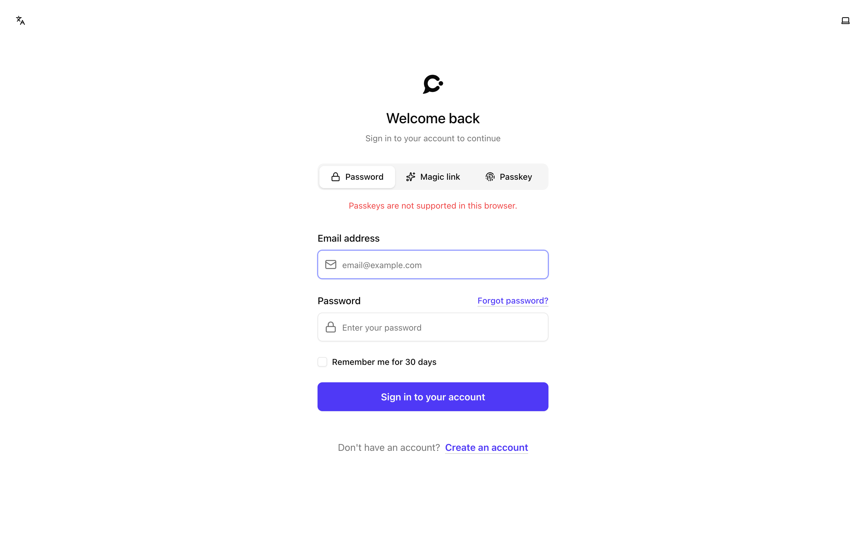 The sign-in page