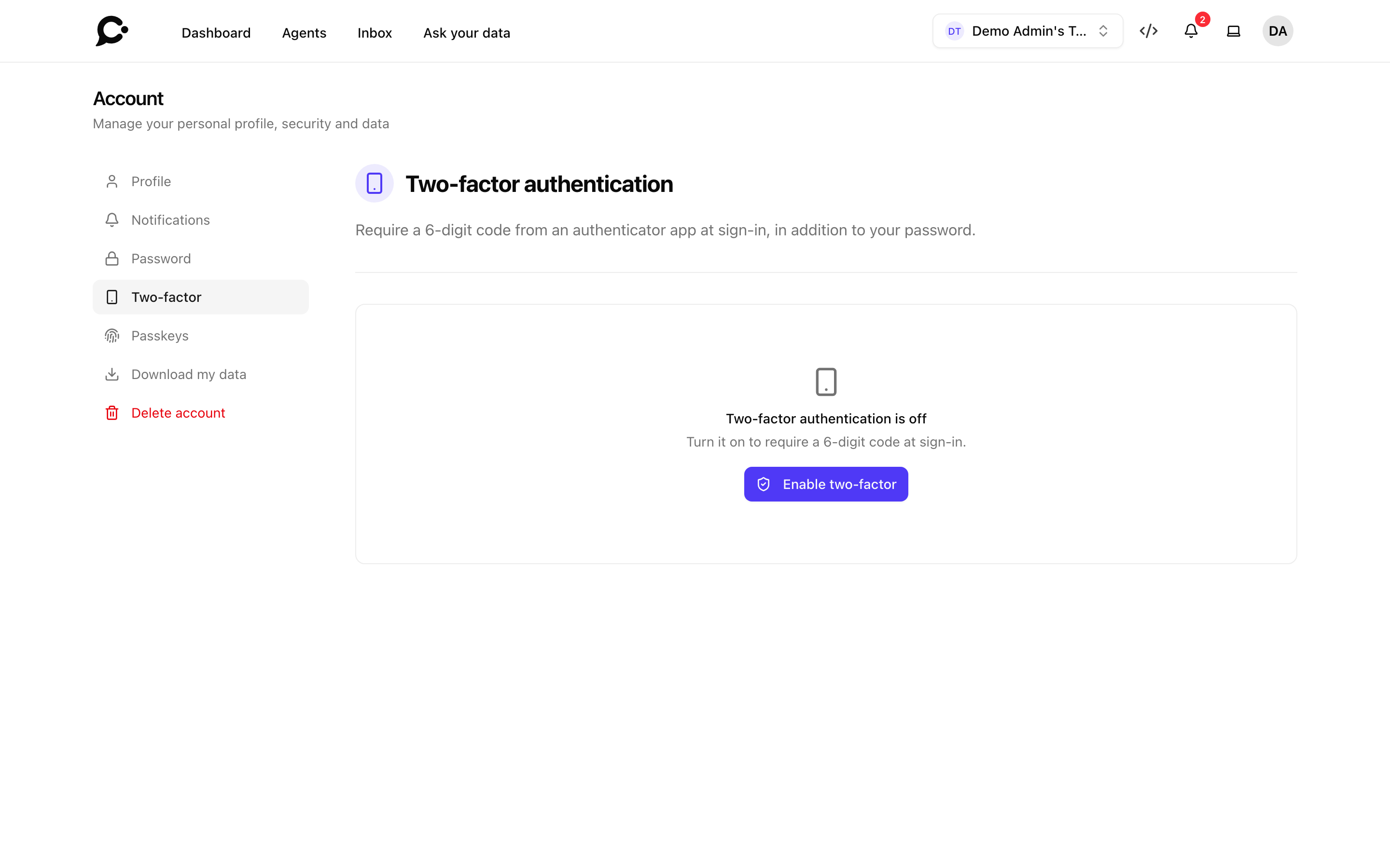 Two-factor settings